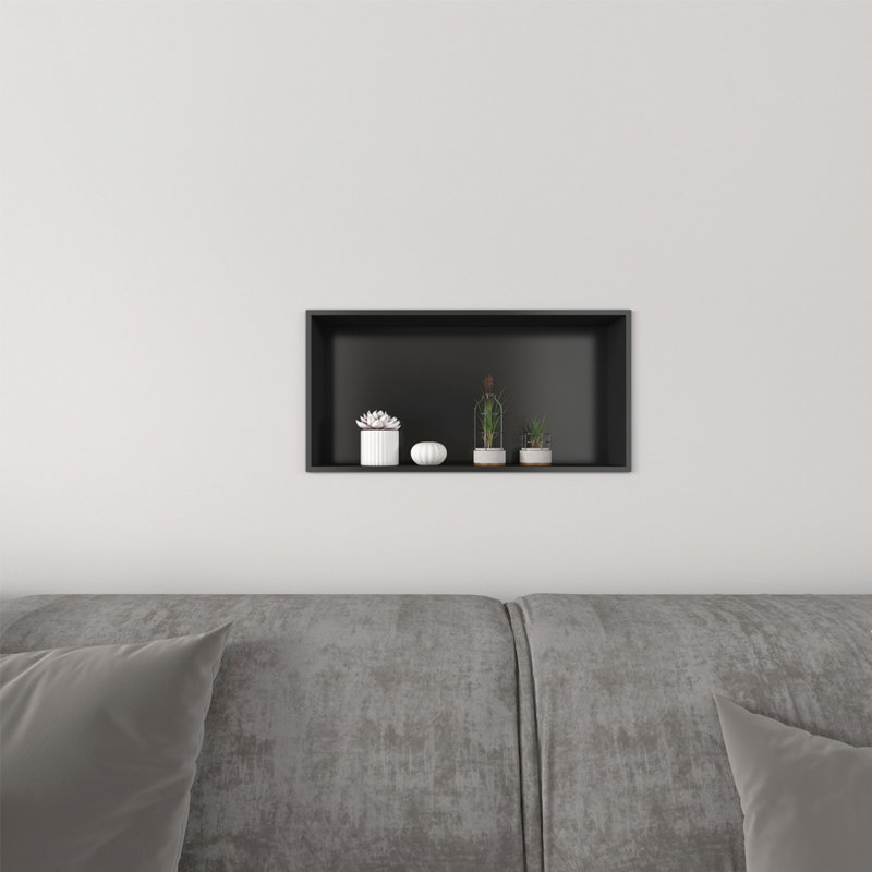 Recessed Shower Niche Stainless Steel Shower Storage, 10cm H x 61cm W x 30.5cm D, Black
