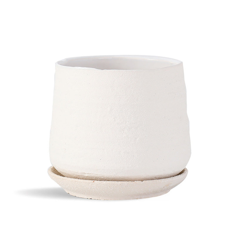 Petit pot en terre cuite roulé à la main avec soucoupe intégrée - Intérieur, P 6,5 po x H 6,5 po (pot simple)