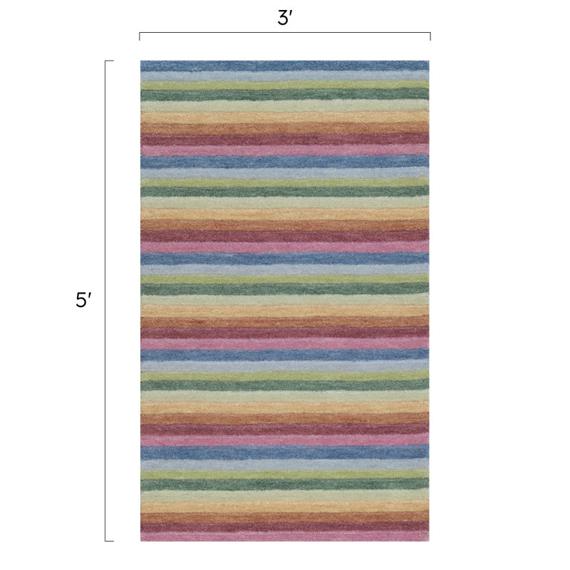 Surrey Stripe Hand-Tufted Plush Wool Rug High-Low Rainbow Multicolor, Rectangle 3' x 5'