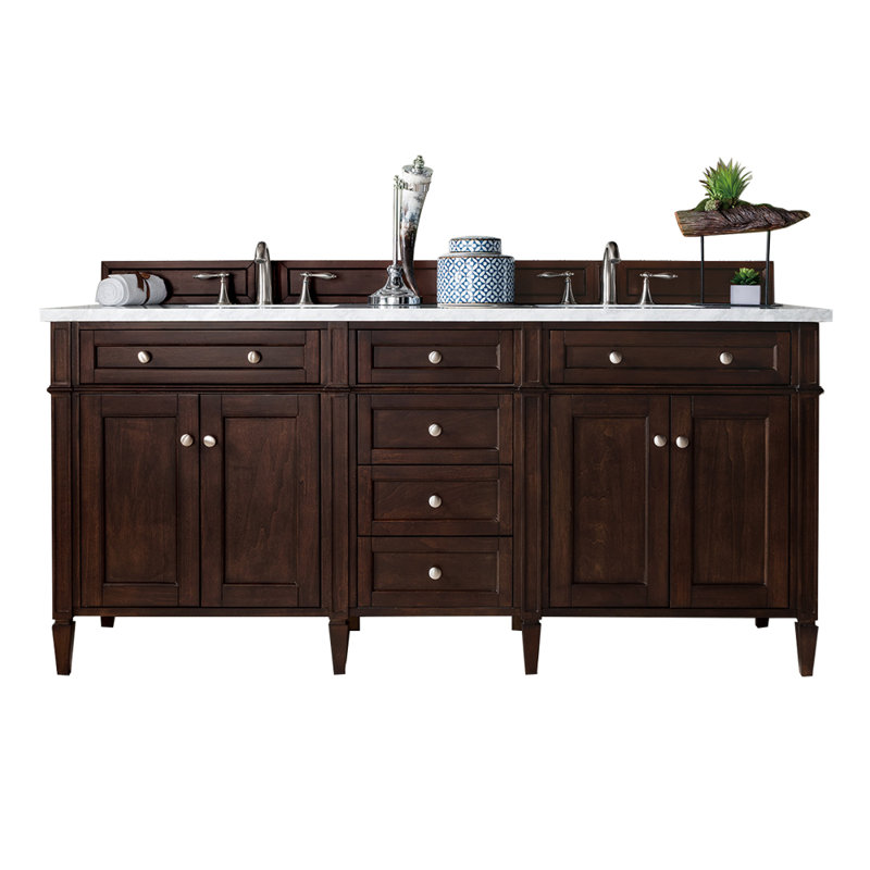 Brittany 72" Double Vanity W/FreePower Wireless Charger, Eternal Jasmine Pearl, Burnished Mahogany
