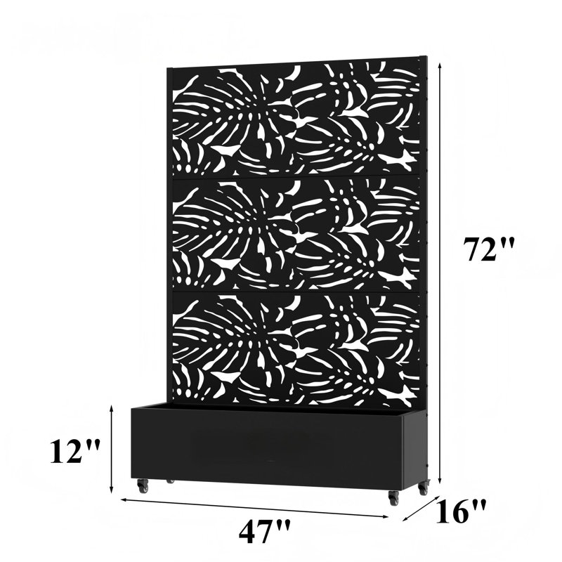 Boîte à fleurs en métal avec treillis et roues, H 72 po x l 47 po x P 16 po