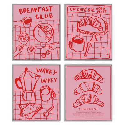 Ensemble de giclées encadrées roses et rouges pour petit déjeuner 4 pièces, design par Jenaya Jackson
