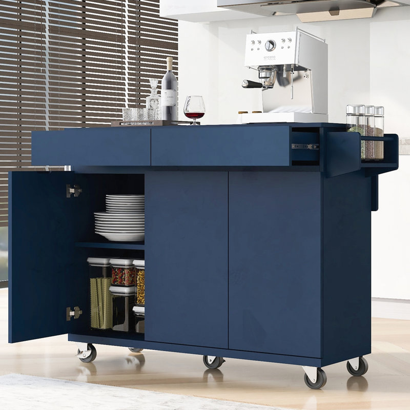 Îlot de cuisine 53,2 po avec abattant, Bleu marine