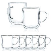 JavaFly Glass Mug With Blue Handle, Set of 4 Glasses, Espresso Cup, Cuban Coffee  Cups With Handle, Tulip Shape, 8.6 oz 