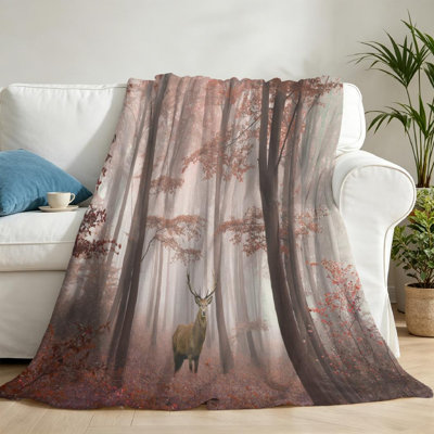 Jeté en molleton rouge ultra doux, impression superbe d'un cerf cerf