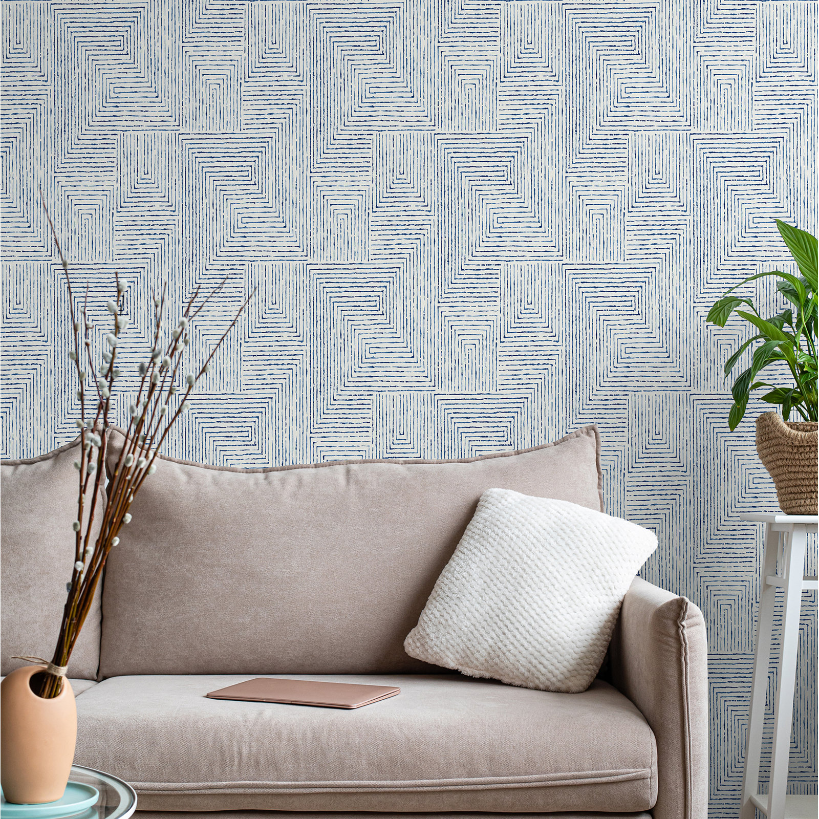Ink Peel & Stick Geometric Roll, Blue