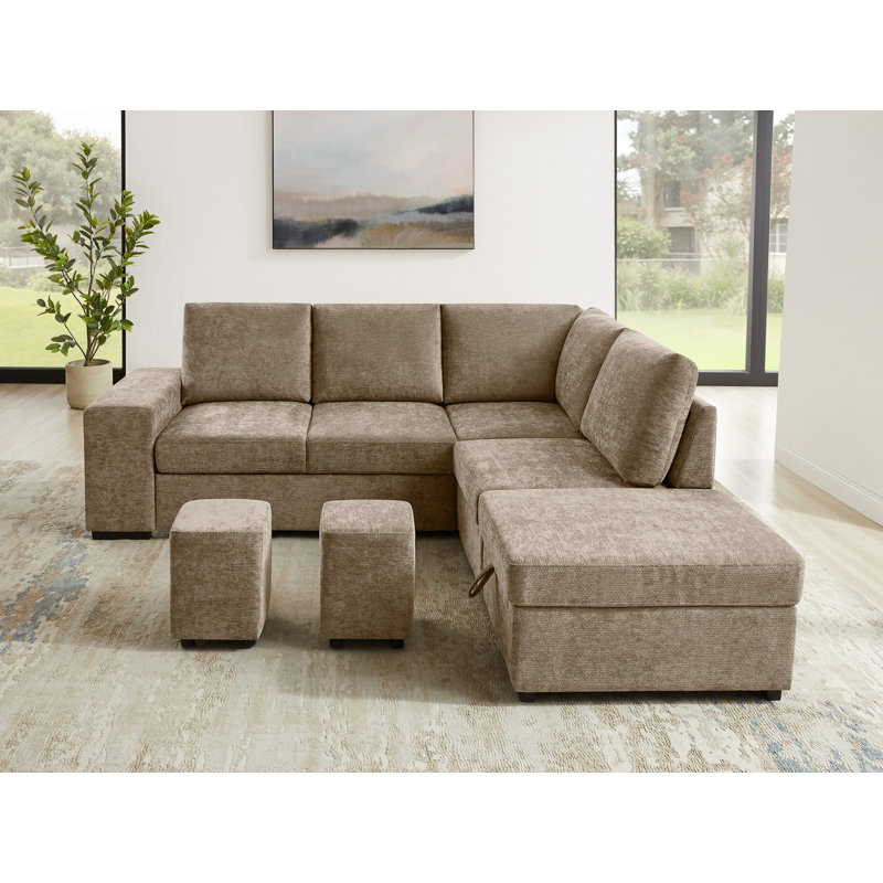 Canapé modulaire rembourré avec repose-pieds 94,88 po, Polyester brun clair