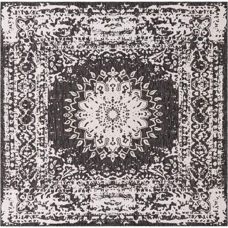 Tapis noir et blanc Contemporary Hitchens, Carré 7 pi 10 po