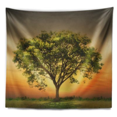 Tapisserie Arbre contre soleil couchant