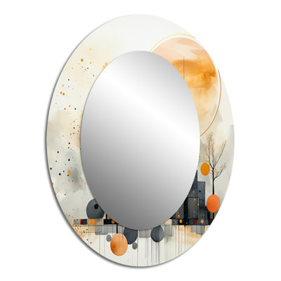 Décor de miroir moderne moderne noir et jaune forêt paysage III - jaune ovale