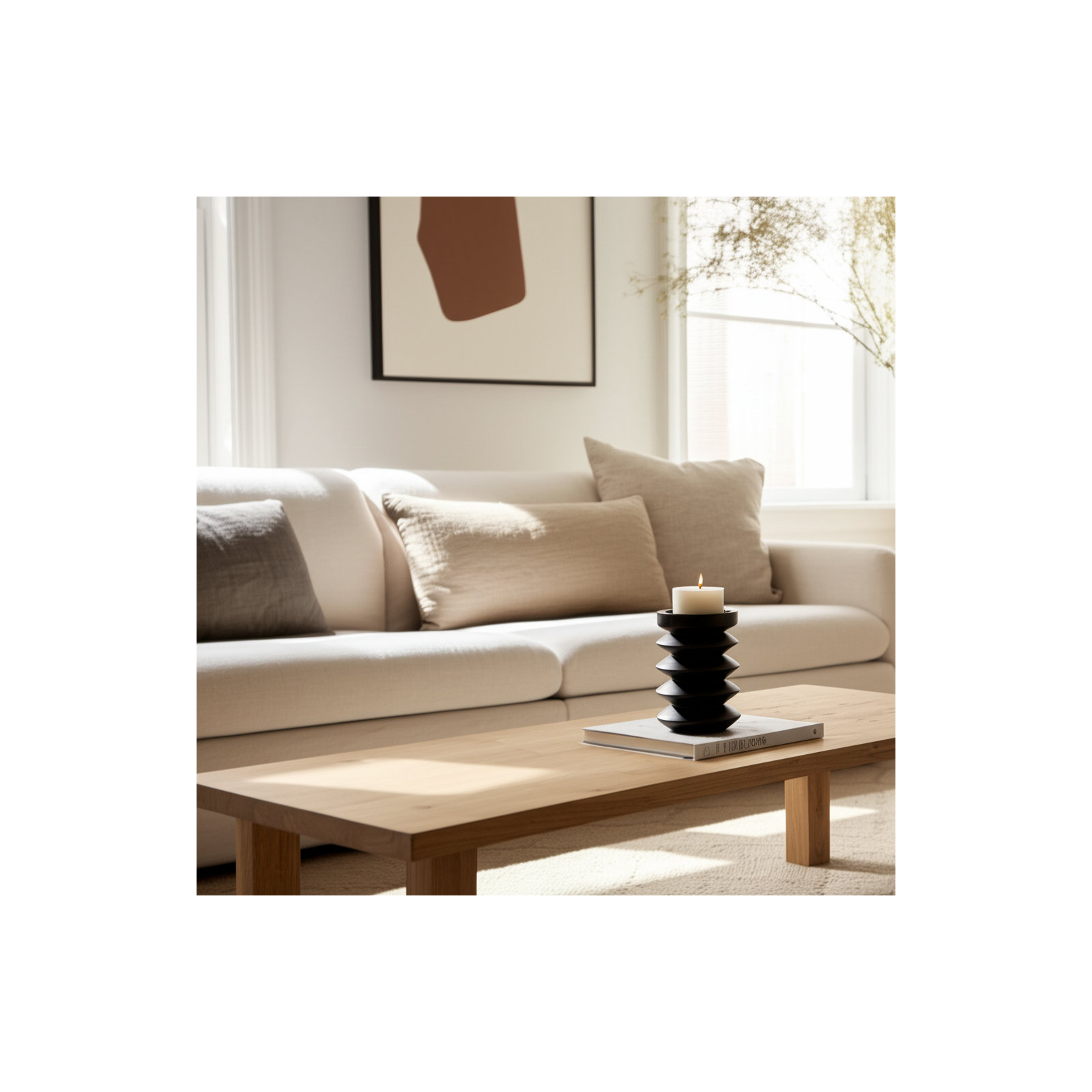 Wood, Accordion Candle Holder, Black, 6" H x 4" W x 4" D