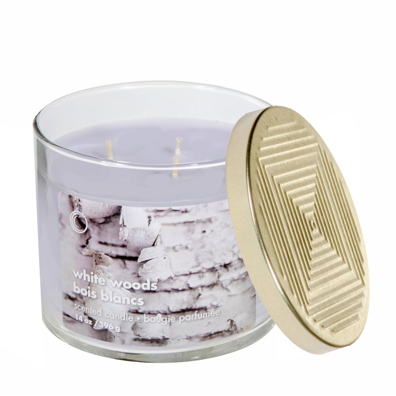 Bougie 14 W 3 Wick Jar avec couvercle en bois blanc