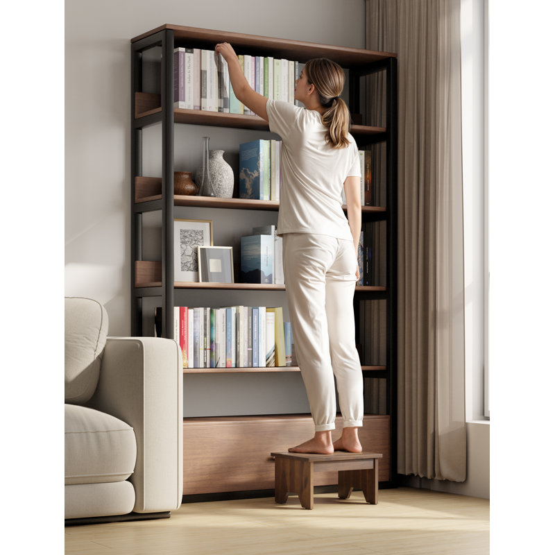 9" Acacia Wood One Step Stool, 9", Dark Brown