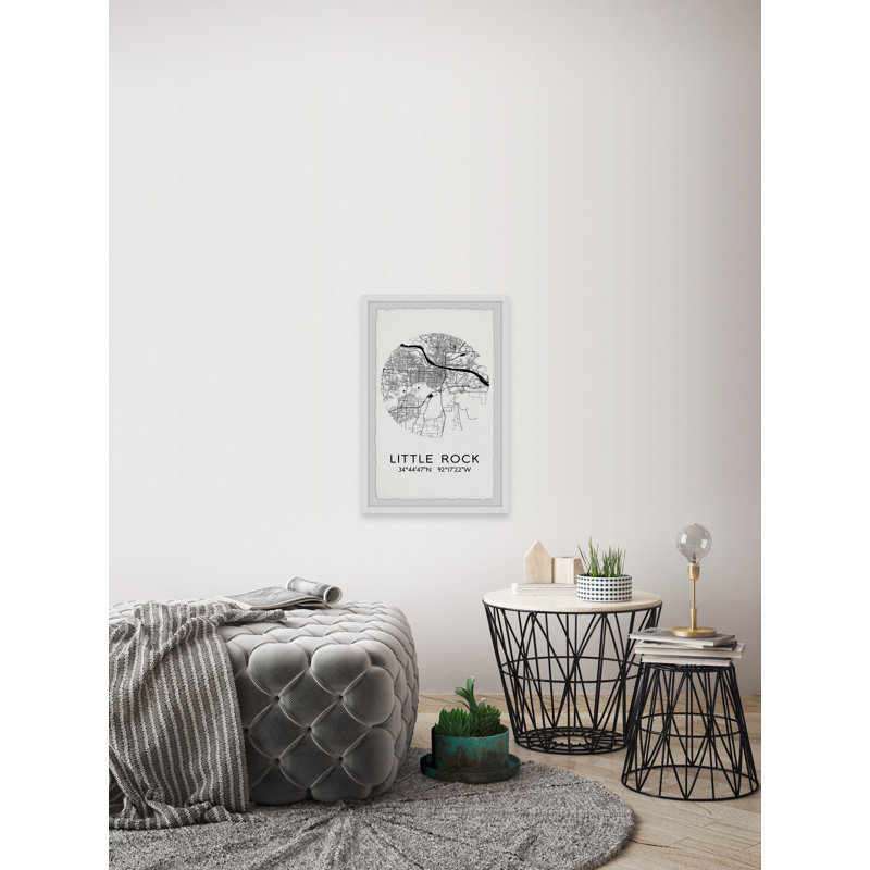 Little Rock GPS - Reproduction d'art textuel sur papier encadré, H 36 po x l 24 po x 1,5 po