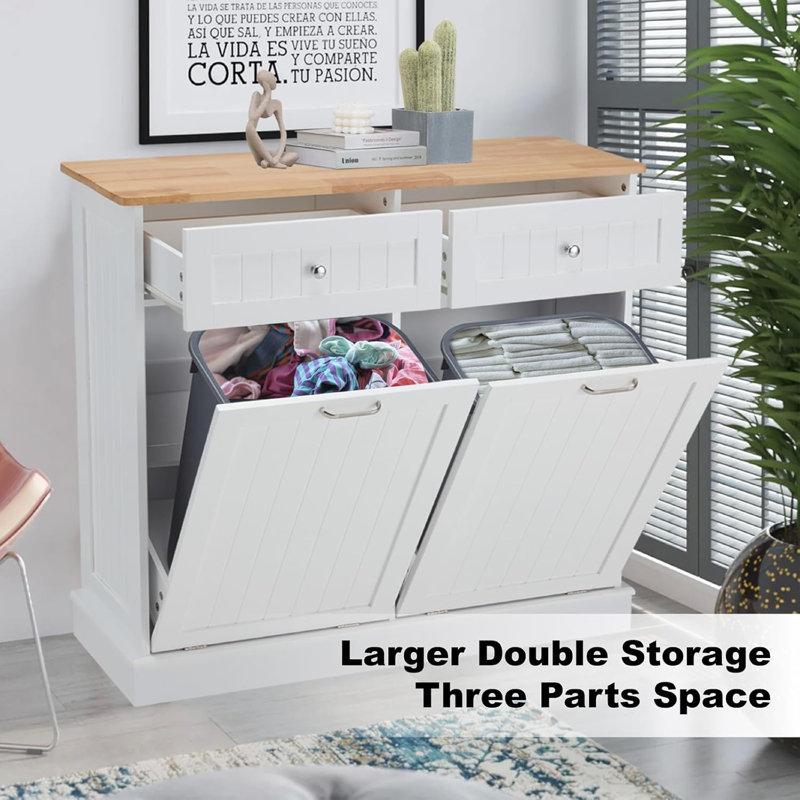 Double poubelle 20 gallons, Blanc / Naturel