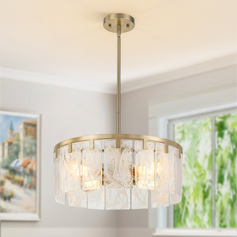  Lustre tambour en verre 4 lumières, Doré