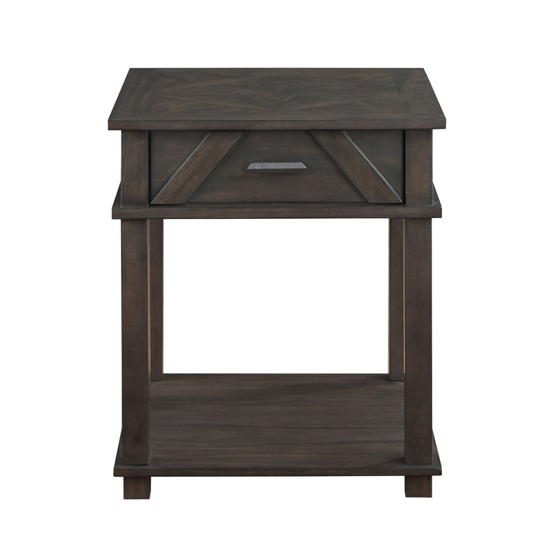 Table de bout traditionnelle rustique avec rangement en bois brun durable pour salon 1 pièce