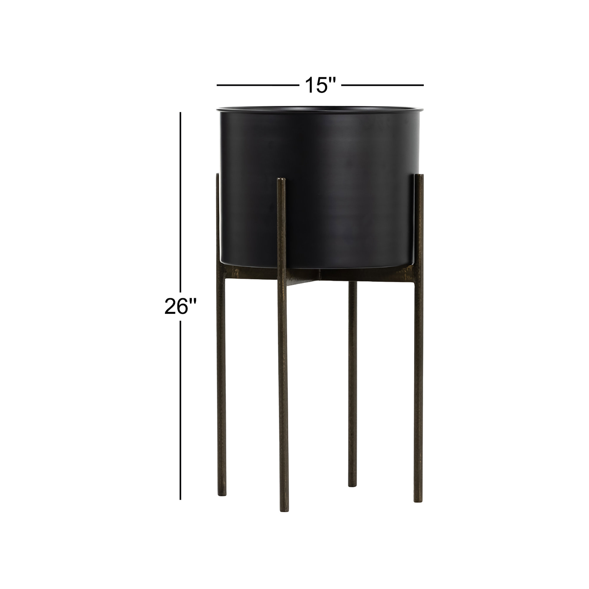 Brinley Metal Planter, Dark Brass-Finished, 26" H x 15" W x 15" D