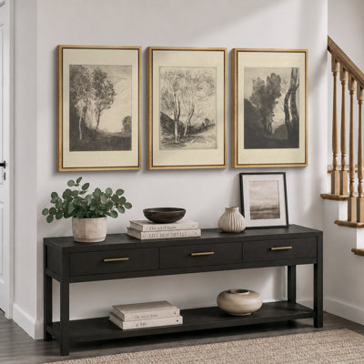 «Duotone», arbres rétro, croquis de forêt, paysage rustique, art encadré sur toile, 3 pièces