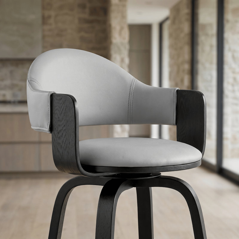 Tabouret de bar avec accoudoirs et repose-pieds Romarin, gris, Noir, noir, noir, noir