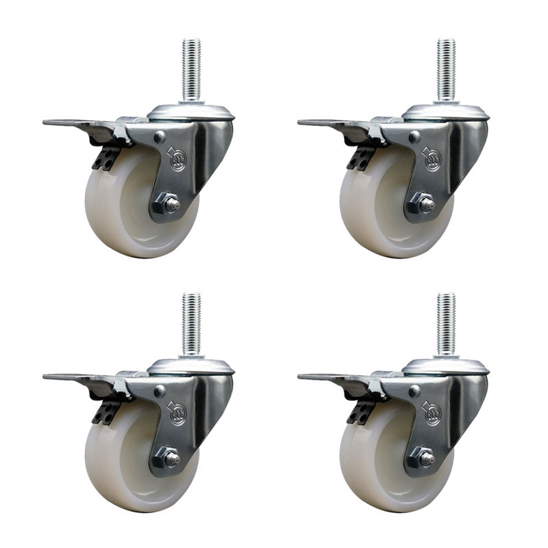 Swivel 3/4 Inch Threaded Stem Caster Set with Total Lock Brake