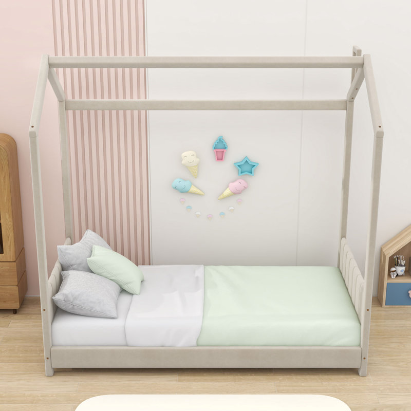 Lit tapissier avec tête et pied de lit, Beige, Simple