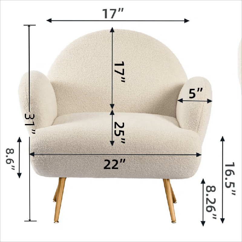 Fauteuil d'appoint moderne, fauteuil rembourré en tissu Sherpa, Sherpa blanc