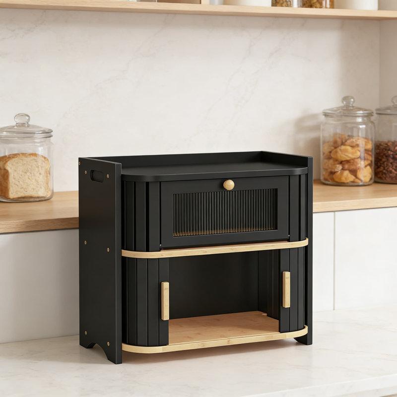Boîte à pain en bambou avec conception à roulettes, contenant de cuisine à 2 niveaux pour les articles de boulangerie, de nourriture et de garde-manger