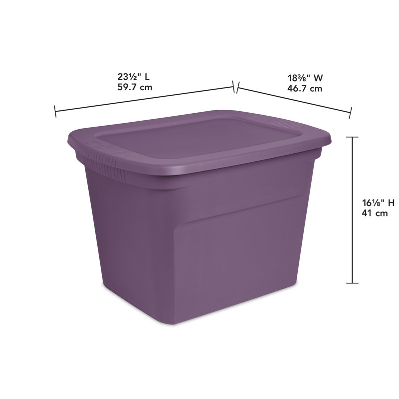 Sterilite Lidded Stackable 18 Gallon Storage Tote Container, Purple