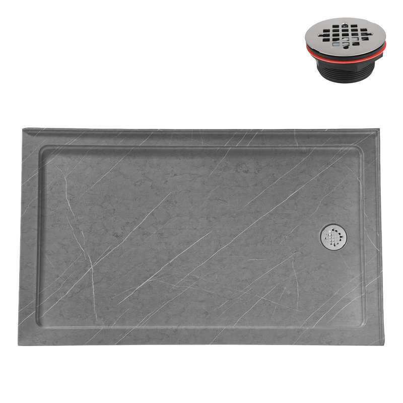 Streamline 60 in. x 36 in. Corner Acrylic Shower Base in Matte Grey with Right Hand Drain, Drain Included, Matte Gray