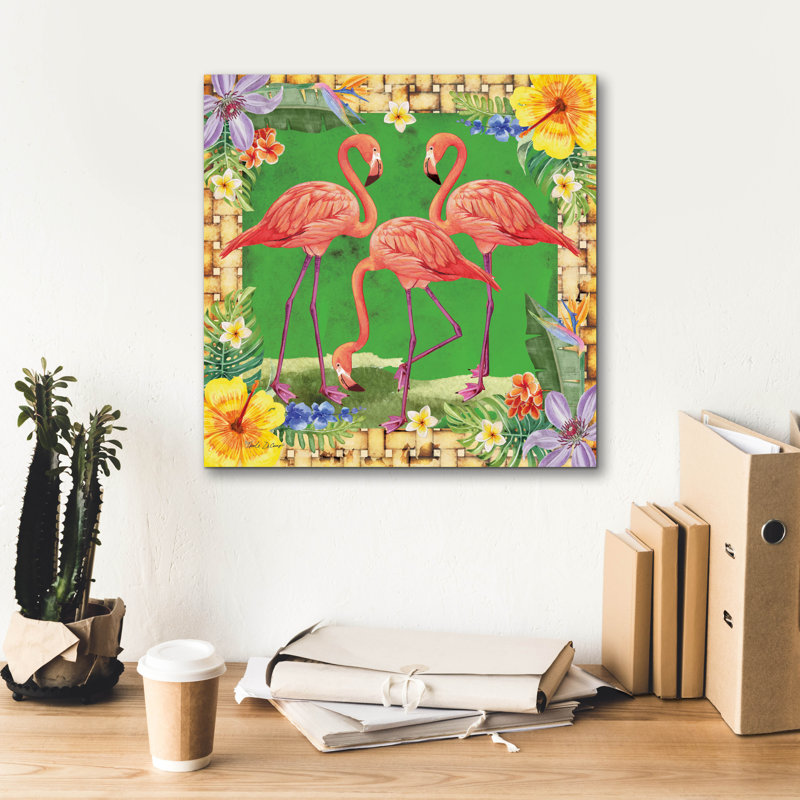  «Tropical Flamingo Trio» par Nicole DeCamp, art mural sur toile, 18 po x 18 po, H 18 po x l 18 po