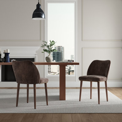Mid-Century Upholstered Dining Chairs with Solid Wood Legs, Curved Back
