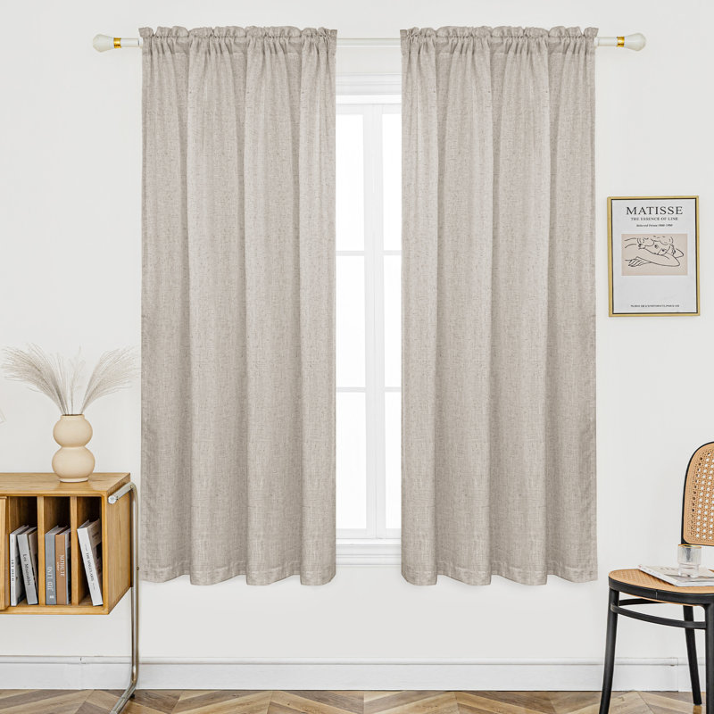 Jep Linen Blended Semi Sheer Rod Pocket Curtain Pair, Linen, 52" W x 63" L