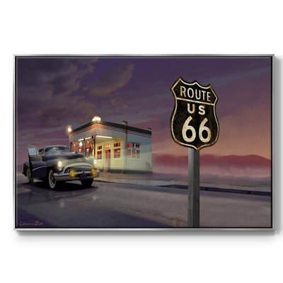 Route 66 - reproduction sur toile avec cadre flottant