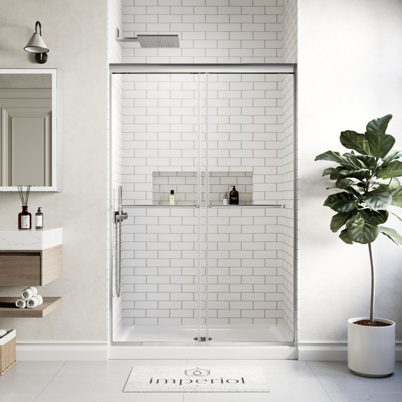 44" - 48" W x 70" H Double Sliding Semi-Frameless Shower Door with 1/4" (6mm) Crystal Clear Tempered Glass, Chrome