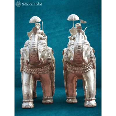  Paire d'éléphants 36 "en bois et métal argenté 36" | Décoration de salon