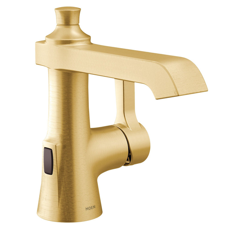 Robinet de lavabo pour salle de bain à poignée simple avec drain Moen Flara Motionsense Wave, Or brossé