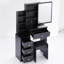 Meuble-lavabo noir avec tabouret rembourré et très grand miroir-121070373