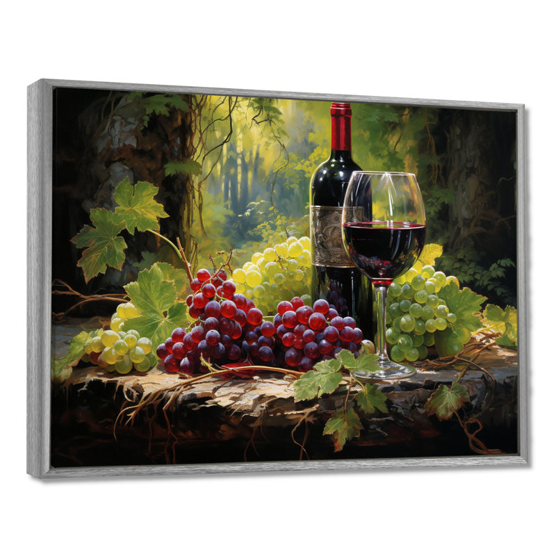 Cabernets calmes - impressions sur toile vin, H 24 po x l 32 po x P 1 po, Silver Floater Frame