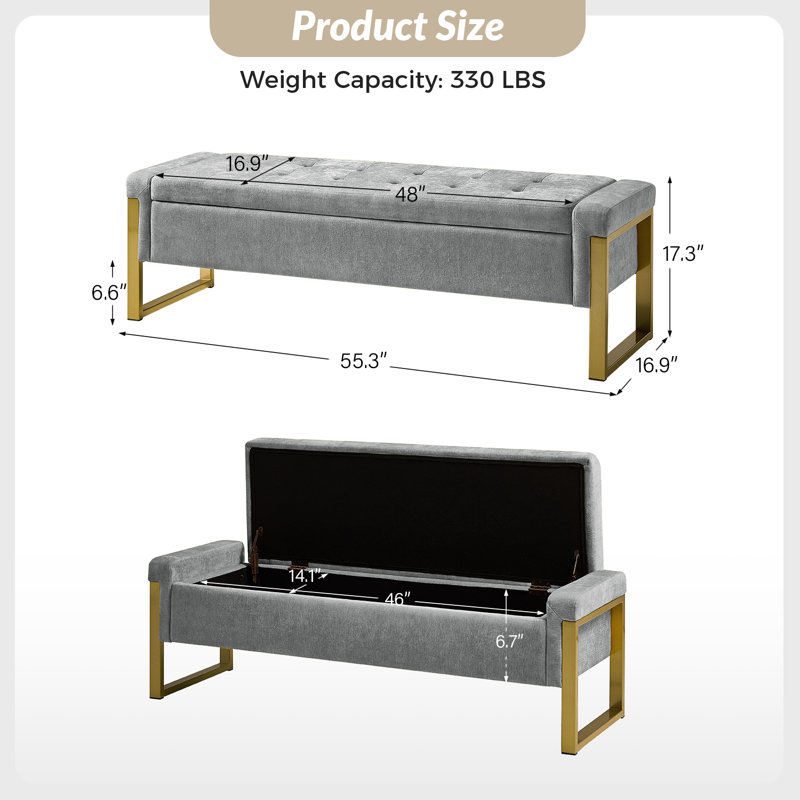 Banc de rangement rembourré Shanieka, Gris