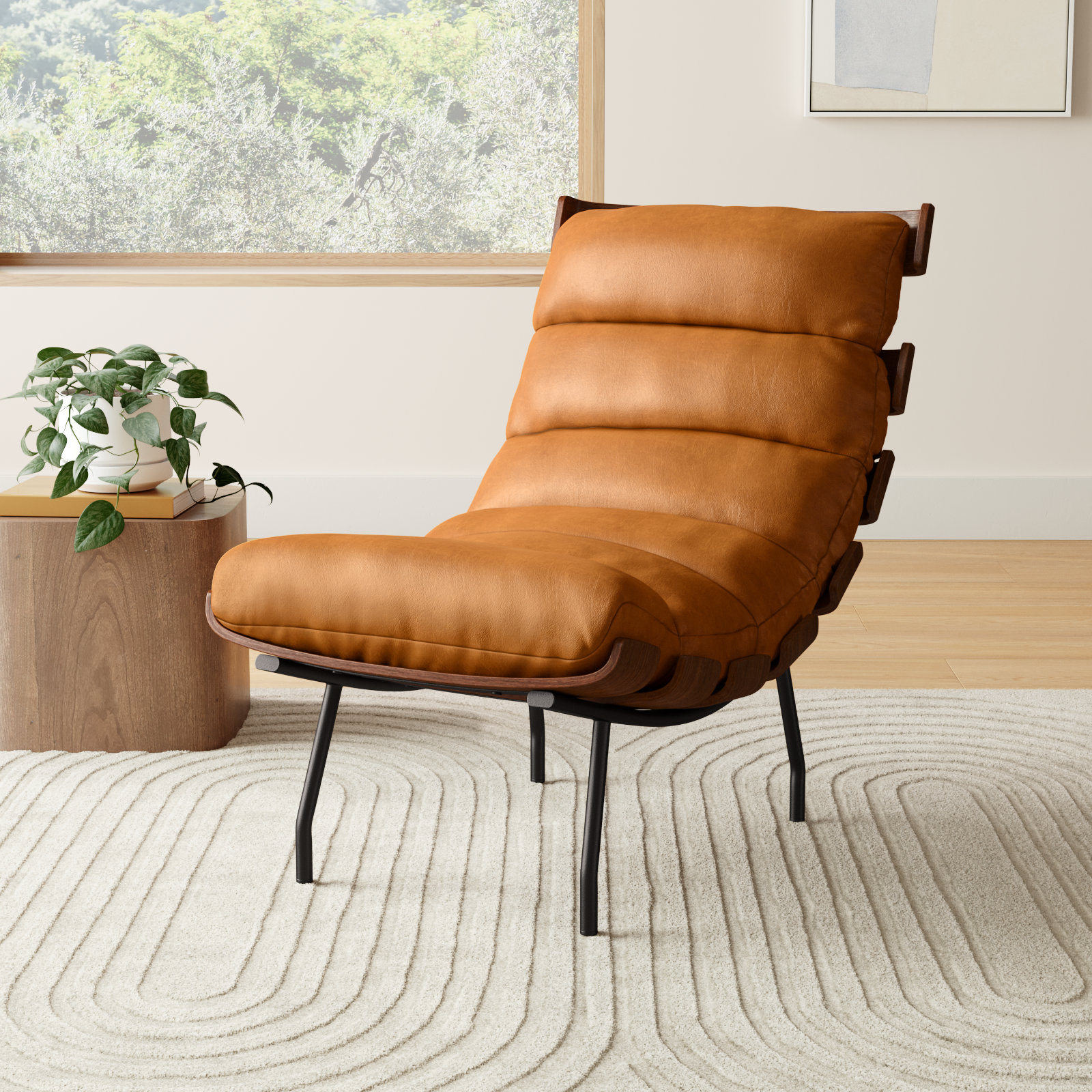 Malin Genuine Leather Lounge Chair, Brown 100% Leather