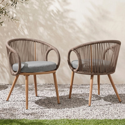 Chaises de salle à manger d'extérieur toutes saisons, chaises de patio tissées en corde avec coussins pour patio, jardin et balcon