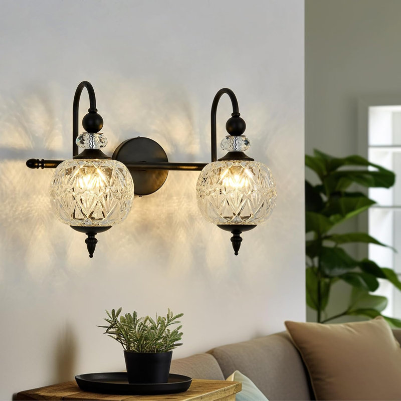 Luminaire ModernVanity avec abat-jour sphérique en verre, applique murale 2 lumières pour la salle de bain, la chambre à coucher, la cuisine et le couloir
