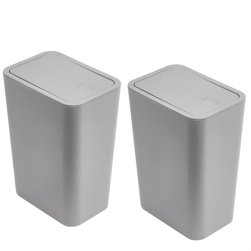 Poubelle à couvercle en plastique 2,6 gallons (ensemble de 2), gris