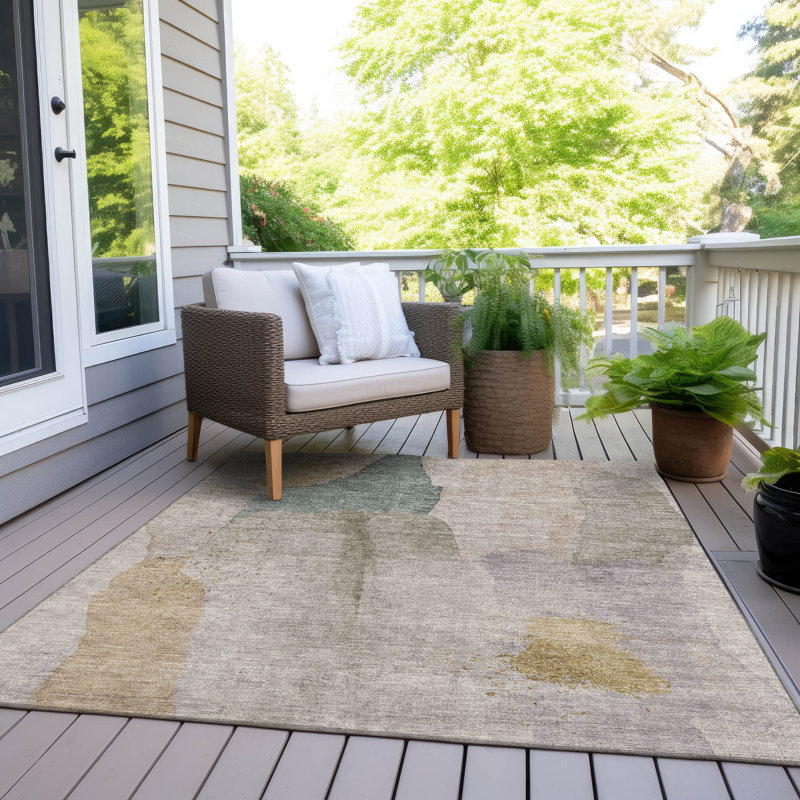 Tapis beige d'intérieur / extérieur lavable à la machine, Rectangle 5 pi x 7 pi 6 po