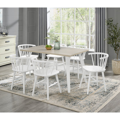 High - Quality Natural Wood 7 - Piece Dining Set Including A Streamlined Rectangular Table And Six Stylish Windsor Chairs For Family Gatherings