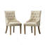 Ensemble de 2 chaises à oreilles capitonnées en bois massif brun clair avec têtes de clous