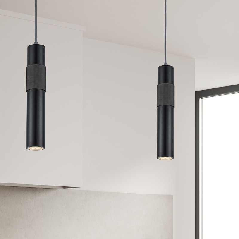 Luminaire suspendu à 1 lumière Fawziya, Noir mat