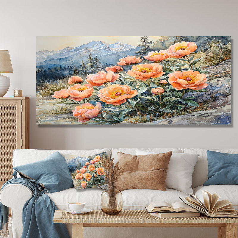 Pivoines dans le col de la montagne - reproduction d'art traditionnelle en métal, pivoines, décoration murale en métal