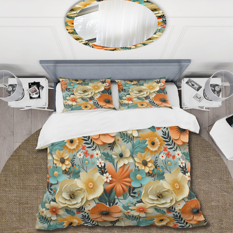 Literie Beige Popart Funky Floral Serenade II, Housse de couette pour très grand lit et 2 très